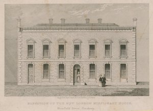 Elewacja nowego London Missionary House, Blomfield Street, Finsbury autorstwa English School