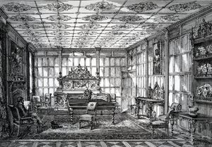Jadalnia elżbietańska, opublikowana w The House-Furnisher & Decorator, 1 października 1872 r. autorstwa English School