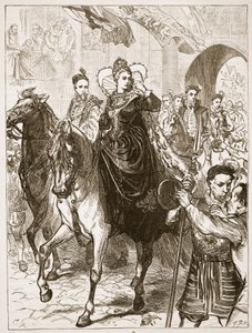 Publiczne wejście Elżbiety do Londynu, ilustracja z Ilustrowanej Historii Anglii Cassella (zdjęcie w sepii) autorstwa English School