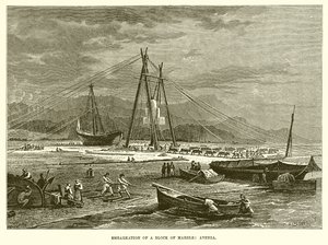 Wyokrętowanie bloku marmuru: Avenza (grawerunek) autorstwa English School