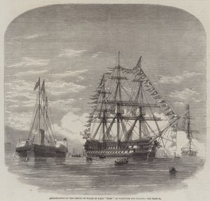 Zaokrętowanie księcia Walii w HMS „Hero” w Plymouth dla Kanady (grawerowanie) autorstwa English School