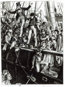 Emigranci opuszczają Starą Anglię, z magazynu The Graphic, 18 grudnia 1869 autorstwa English School