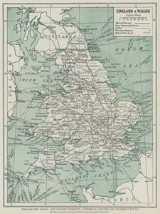 Anglia i Walia, Mapa przedstawiająca produkty, centra handlowe i szlaki transportowe (litografia) autorstwa English School