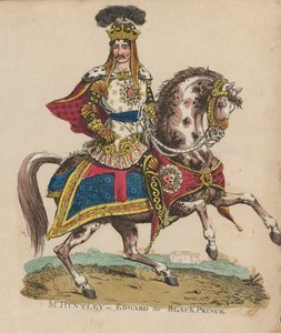 Angielski aktor Francis Huntley jako Edward, Czarny Książę (kolorowe grawerowanie) autorstwa English School