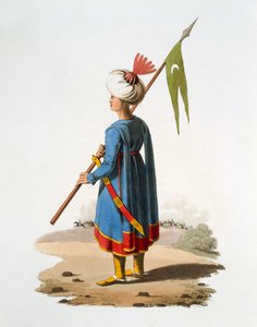 Chorąży okaziciela Spahis, 1818 (kolorowa akwatinta) autorstwa English School