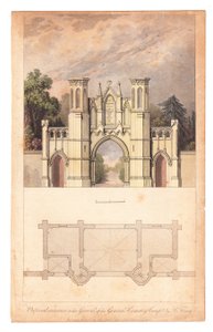 Wejście na cmentarz Highgate opublikowane przez The Lady Magazine, około 1839 r. autorstwa English School