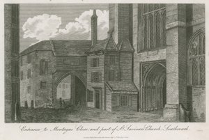 Wejście do Montague Close i część kościoła St Saviors, Southwark, Surrey autorstwa English School