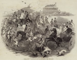 Wyścigi Epsom, „Derby Day”, opuszczenie toru (grawerowanie) autorstwa English School