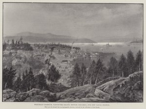 Port Esquimalt, wyspa Vancouver, Kolumbia Brytyjska, nasza nowa stacja marynarki wojennej (grawerowanie) autorstwa English School