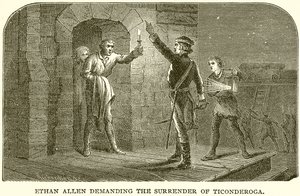 Ethan Allen żąda kapitulacji Ticonderoga autorstwa English School