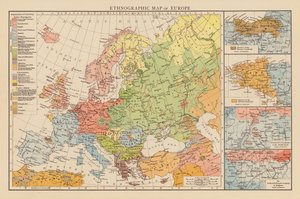 Etnograficzna mapa Europy (kolorowa litografia) autorstwa English School