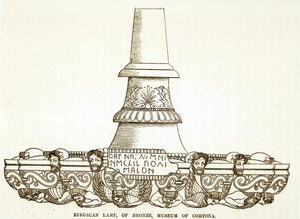 Etruska lampa z brązu w Muzeum Cortona (grafika) (zdjęcie czarno-białe) autorstwa English School