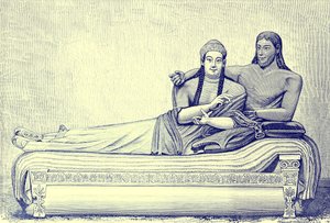Grób Etrusków, ilustracja z Historii Rzymu autorstwa Victora Duruy, opublikowana w 1884 r. (obraz ulepszony cyfrowo) autorstwa English School