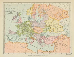 Europa w chwili śmierci Karola Wielkiego (kolorowa litografia) autorstwa English School