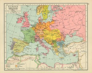 Europa w przededniu wielkiej wojny 1914 (kolorowa litografia) autorstwa English School