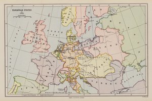 Państwa europejskie w 1792 r. (kolorowa litografia) autorstwa English School