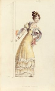 Suknia wieczorowa, talerz z modą z Ackermanns Repository of Arts autorstwa English School