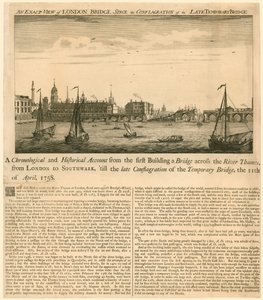 Dokładny widok na most londyński od czasu pożaru późnego mostu tymczasowego, 11 kwietnia 1758 r autorstwa English School