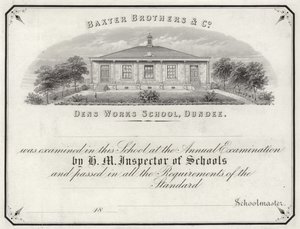 Świadectwo egzaminacyjne z Dens Works School autorstwa English School