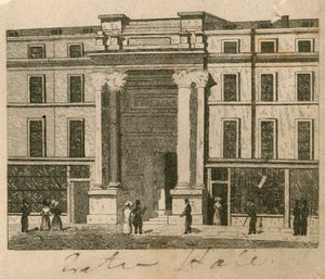 Exeter Hall, Strand, Londyn; dowód autorstwa English School
