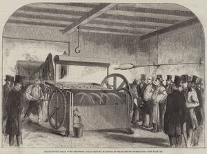 Eksperymenty wykonane na maszynie do wypieku chleba Stevensa w Marylebone Workhouse (grawerowanie) autorstwa English School