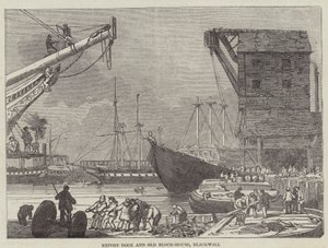 Export Dock i Old Block-House, Blackwall (grawerowanie) autorstwa English School