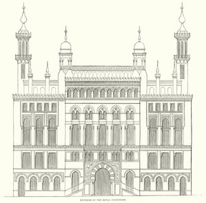 Na zewnątrz Royal Panopticon (grafika) autorstwa English School