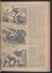 "ŚMIERTELNY WYPADEK KOLEJOWY W WOOD-GREEN". Ilustrowane wiadomości policyjne, 9 marca 1895 r. (papier gazetowy) autorstwa English School