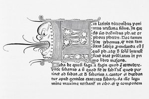 Faksymile strony z Catholicon, wydrukowane przez Johannesa Gutenberga, Moguncja, 1460 autorstwa English School