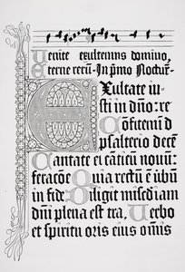 Faksymile strony z psałterza, wydrukowane przez Johanna Fusta i Petrusa Schoiffera, Moguncja, 1459 autorstwa English School