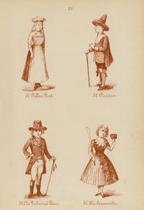 Fantazyjne stroje: Pillar Post, Puritan, Old Fashioned Bean, Harlequinette (litho) autorstwa English School