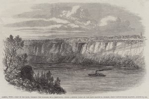 Farina, z mężczyzną na plecach, przekraczania Niagara na linie, z balkonu Clifton House, 29 sierpnia 1860 (rycina) autorstwa English School