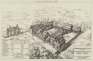 Budynki gospodarcze i dom komornika w Earlswood Idiot Asylum, Redhill, Surrey (grawerowanie) autorstwa English School
