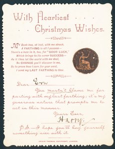 Farthing z dziurą, kartka świąteczna autorstwa English School