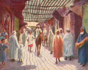 Fez, zacieniona ulica (kolorowa litografia) autorstwa English School