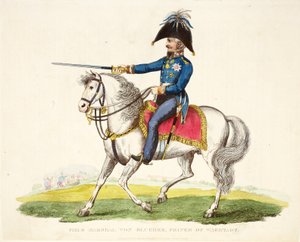 Feldmarszałek von Blucher, książę Wagstadt, wyd. Richard Evans, inż Romney, ilustracja z Historycznego sprawozdania z bitwy pod Waterloo autorstwa Williama Mudforda, 1816 autorstwa English School