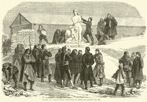 Figura oporu, wykonana w śniegu na Bastionie nr 85, grudzień 1870 autorstwa English School