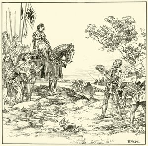 Znalezienie korony w Bosworth (tusz na papierze) autorstwa English School