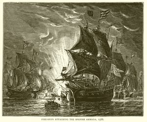 Statki strażackie atakujące hiszpańską Armadę, 1588 autorstwa English School