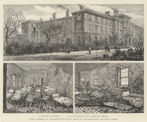 Pożar w Forest Gate, Stratford, Okręgowej Szkole Związku Whitechapel i Topoli (rycina) autorstwa English School