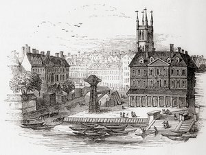 Fleet Ditch, Londyn, Anglia w 1749 r. W miejscu, w którym wpadała do Tamizy w Bridewell, ze Starej Anglii: A Pictorial Museum, wyd. 1847 autorstwa English School