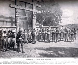 Cudzoziemcy w Sanchi z ofiarami w 145 pne, ilustracja z Historii Narodów Hutchinsonów, c.1910 autorstwa English School