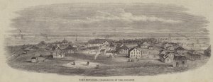 Fort Moultrie, Charleston w oddali (grawerowanie) autorstwa English School