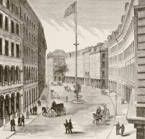 Franklin Street, Boston, Massachusetts w latach 70. XIX wieku (litho) autorstwa English School