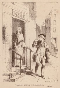 Przybycie Franklina do Filadelfii (rycina) autorstwa English School