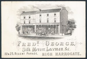 Fred K George, jedwabny mercer i koronnik, karta handlowa autorstwa English School