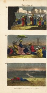 Frederick Horneman czytający Koran Berberom z Siwa Oasis 13, karawana witająca sułtana Fezzan 14 i podróżnik pozostawiony na pustyni autorstwa English School