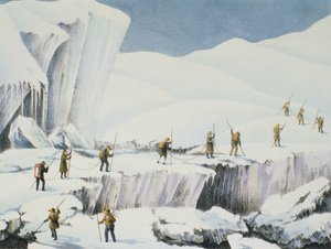 Częste pojawianie się lodu z mostami śnieżnymi, z Narracji o wspinaczce na szczyt Mont Blanc autorstwa Charles Fellows (1799-1860), opublikowanej w 1827 r. autorstwa English School