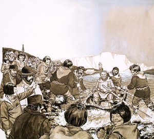Fridtjof Nansen, norweski odkrywca, który popłynął na Grenlandię (gwasz na papierze) autorstwa English School
