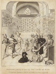 Froissart przedstawia swoje listy od Guy Court de Blois do Gastona Phoebusa hrabiego de Foix w swoim Pałacu Orthez autorstwa English School
